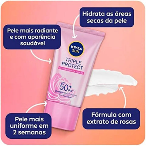 Protetor Solar Facial Nivea Sun Triple Protect Extra Radiance & Smooth FPS 50 - 40 mL