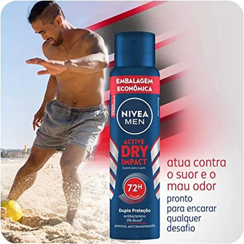 Desodorante Antitranspirante Masculino Nivea For Men Dry Impact Aerossol, 1 Unidade Com 200Ml