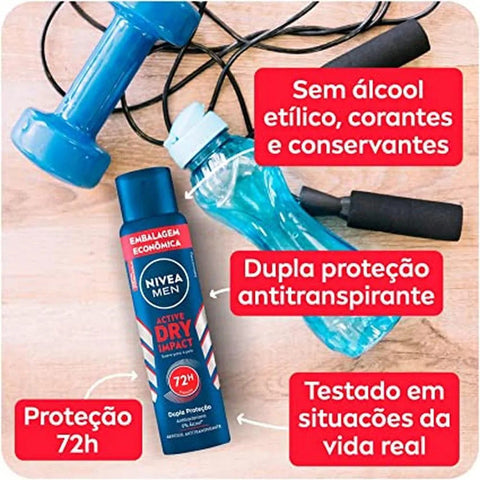 Desodorante Antitranspirante Masculino Nivea For Men Dry Impact Aerossol, 1 Unidade Com 200Ml
