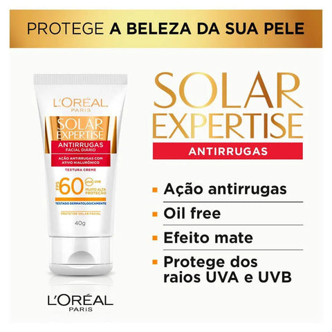 Protetor Solar L'Oréal Expertise Antirrugas Sem Cor - FPS 60 - 40 g