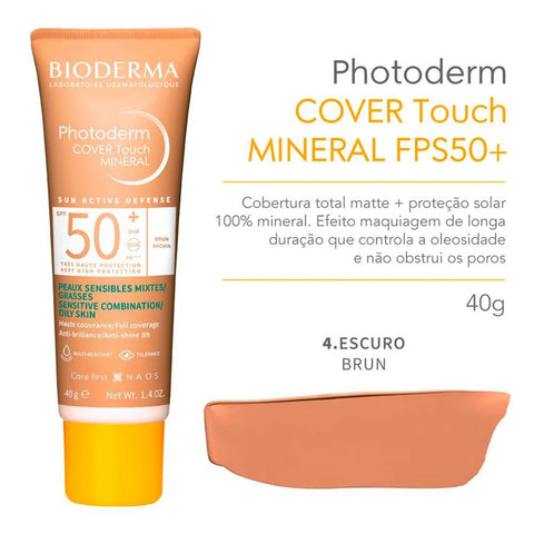 Protetor Solar Facial Bioderma Photoderm Cover Touch Mineral Escuro - FPS 50+ Escuro - 40 g