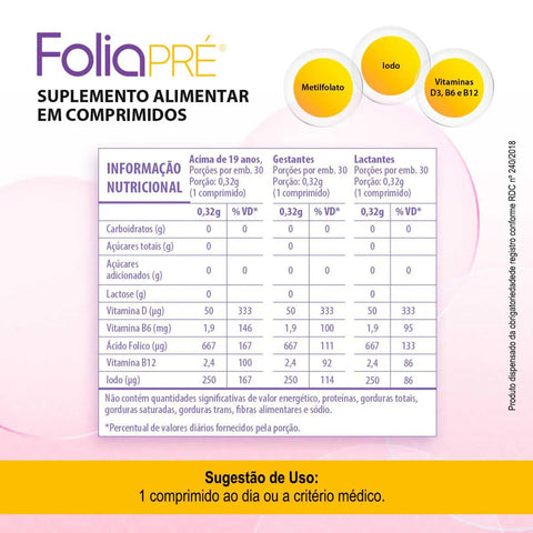 Polivitamínico Foliapré Gestantes 30 Unidades - Comprimido