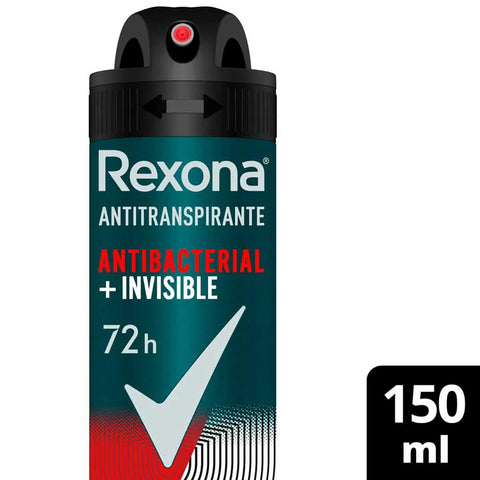 Desodorante Masculino Rexona Antibacterial Invisible, Aerossol, 1 Unidade Com 150Ml