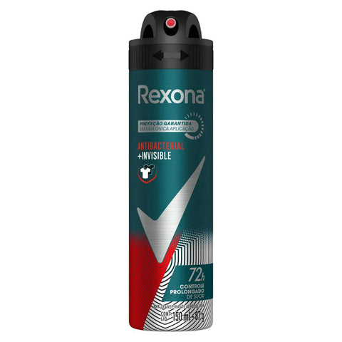 Desodorante Masculino Rexona Antibacterial Invisible, Aerossol, 1 Unidade Com 150Ml