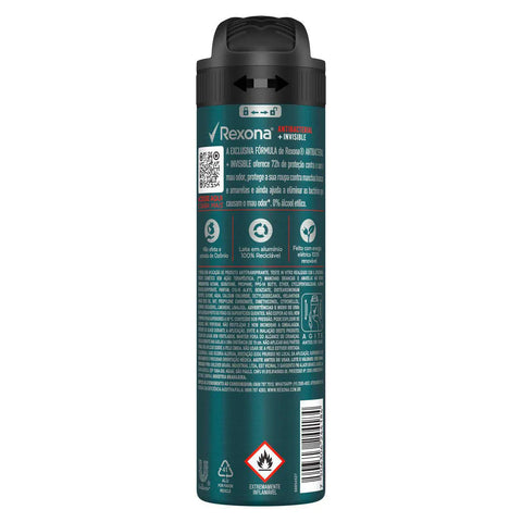 Desodorante Masculino Rexona Antibacterial Invisible, Aerossol, 1 Unidade Com 150Ml