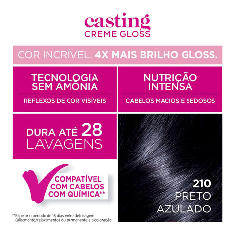 Tonalizante L'Oréal Casting Creme Gloss N° 210 Preto Azulado