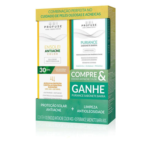 Kit Facial Profuse Protetor Solar Ensolei Antiacne Color + Sabonete em Barra Puriance FPS 30 - 40 g + 80 g