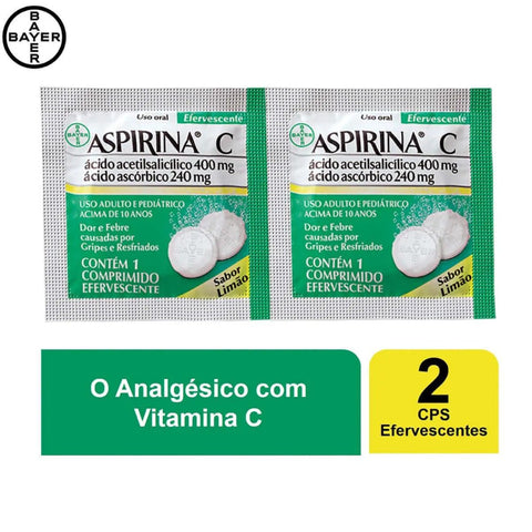Aspirina C Limão 400mg + 240mg - 2 Unidades - Efervescente