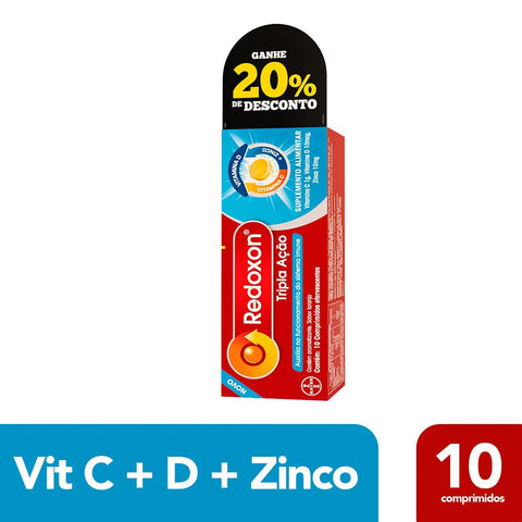 Vitamina C Redoxon Tripla Ação 1g + 10mcg + 10mg - 10 Unidades - Efervescente (A1)
