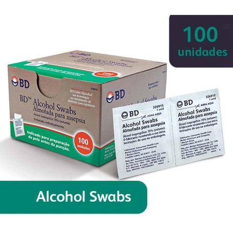 Almofadas Para Assepsia Álcool Swabs Bd 100 Unidades
