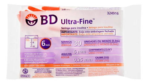 Seringa Insulina Bd Fine 6Mm 30U 100 Unidades