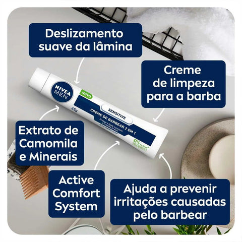 Creme Para Barbear Nivea Sensitive 2 Em 1 - 65G
