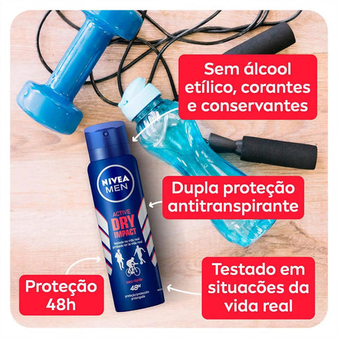 Desodorante Antitranspirante Masculino Nivea For Men Dry Impact Plus, Aerossol, 1 Unidade Com 150Ml