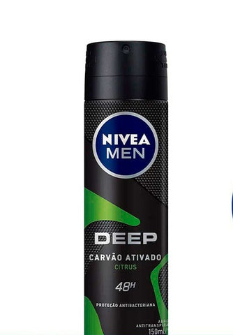 Desodorante Antitranspirante Masculino Nivea Men Deep Carvão Ativado Citrus, Aerossol, 1 Unidade Com 150Ml