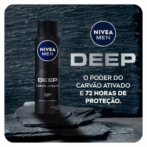 Desodorante Antitranspirante Masculino Nivea Men Deep Carvão Ativado Original, Aerossol, 1 Unidade Com 150Ml