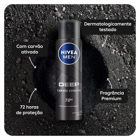Desodorante Antitranspirante Masculino Nivea Men Deep Carvão Ativado Original, Aerossol, 1 Unidade Com 150Ml