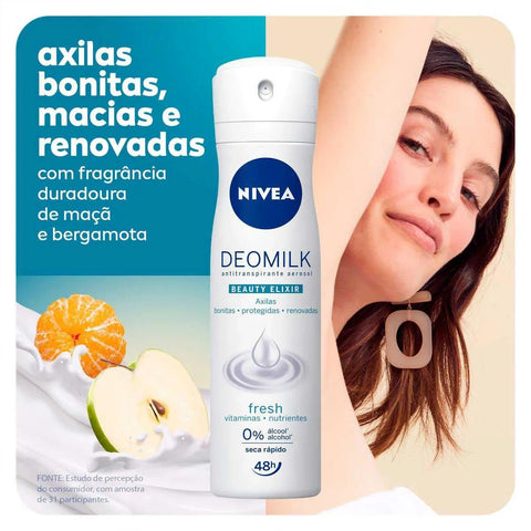 Desodorante Antitranspirante Nivea Deomilk Beauty Elixir Fresh Aerossol, 1 Unidade Com 150Ml
