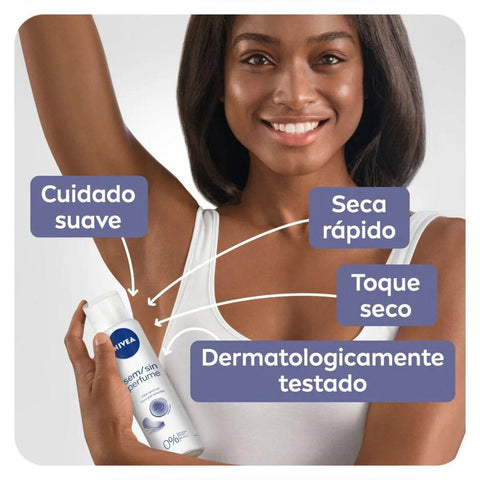 Desodorante Antitranspirante Nivea Pele Sensível Sem Perfume, Aerossol, 1 Unidade Com 150Ml