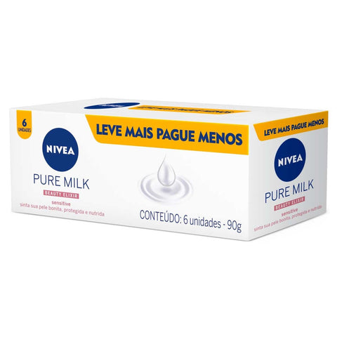 Sabonete Nivea Pure Milk Sensitive Barra, 6 Unidades Com 90G Cada, Leve Mais Pague Menos