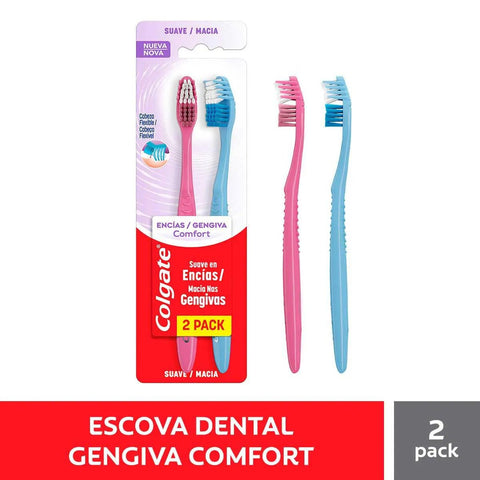 Escova de Dente Colgate Gengiva Comfort Suave, Macia, Sortida Com 2 Unidades
