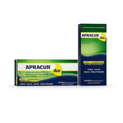 Apracur Duo 500mg + 2mg + 30mg - 12 Unidades - Comprimido