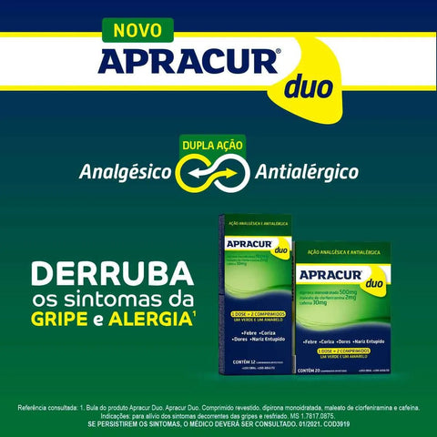 Apracur Duo 500mg + 2mg + 30mg - 20 Unidades - Comprimido