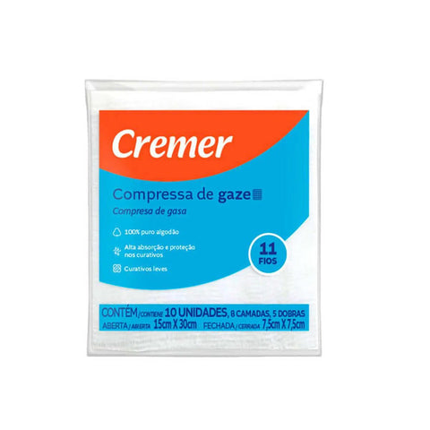 Compressa de Gaze Cremer Esteril 15cm X 30cm - 10 Unidades