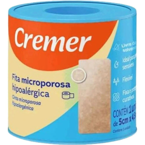 Fita Microporosa Cremer 5cm X 4,5m - Cor Bege - 1 Unidade