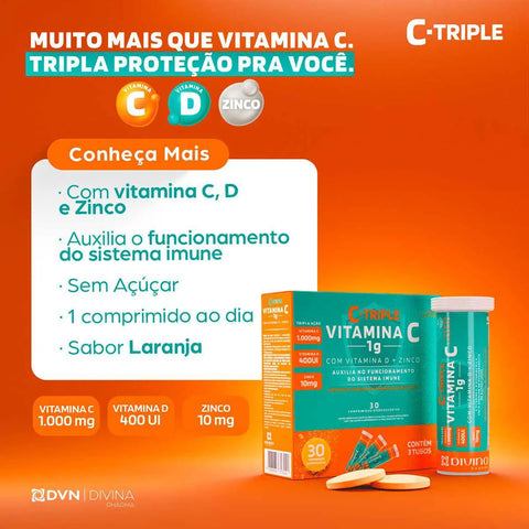Vitamina C C-Triple 1g - 30 Unidades - Efervescente