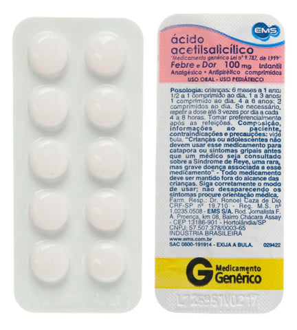 Ácido Acetilsalicílico (EMS) 100mg - 10 Unidades - Comprimido