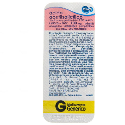 Ácido Acetilsalicílico (EMS) 100mg - 10 Unidades - Comprimido
