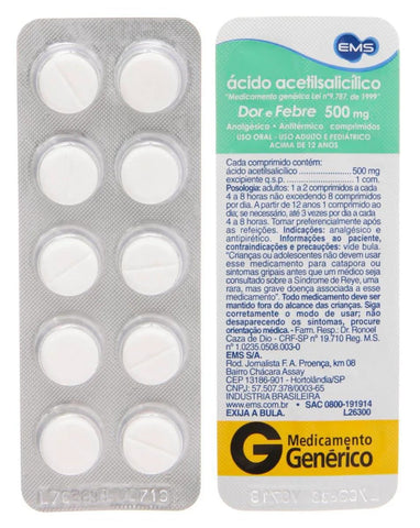 Ácido Acetilsalicílico (EMS) 500mg - 10 Unidades - Comprimido