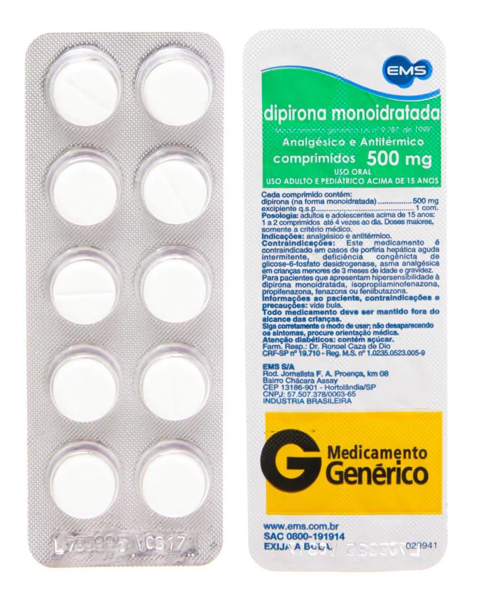 Dipirona Monoidratada (EMS) 500mg - 10 Unidades - Comprimido – Pill ...