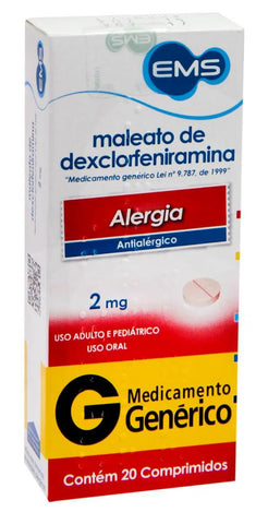 Maleato de Dexclorfeniramina (EMS) 2mg - 20 Unidades - Comprimido