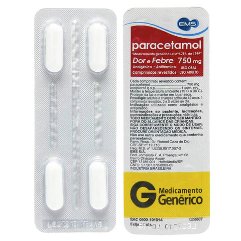 Paracetamol (EMS) 750mg - 4 Unidades - Comprimido