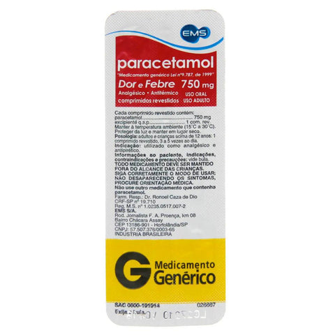 Paracetamol (EMS) 750mg - 4 Unidades - Comprimido