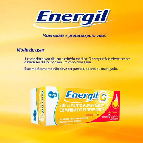 Vitamina C Energil C 1g - 10 Unidades - Efervescente