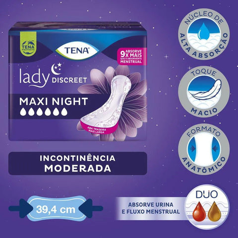 Absorvente Tena Lady Discreet Maxi Night Sem Abas - 6 Unidades