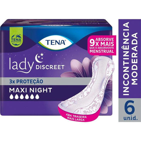 Absorvente Tena Lady Discreet Maxi Night Sem Abas - 6 Unidades