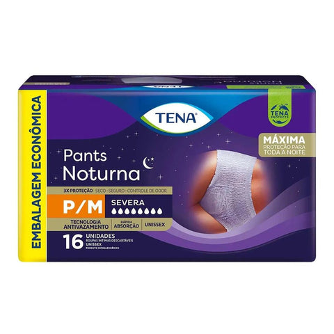 Fralda Geriátrica Tena Pants Noturna Tamanho P/M - 16 Unidades