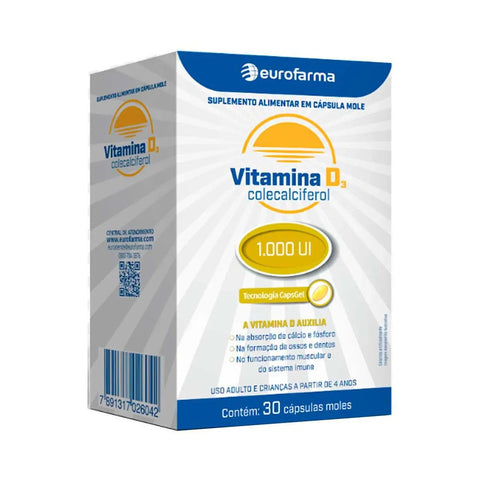 Vitamina D (Eurofarma) 1000UI - 30 Unidades - Comprimido