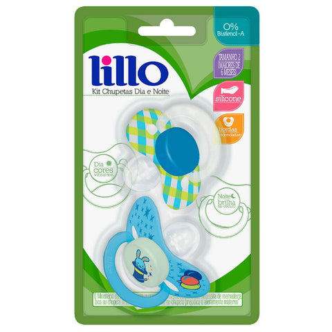 Chupeta Dia e Noite Lillo  Cor Azul - Tamanho 2 - 2 Unidades