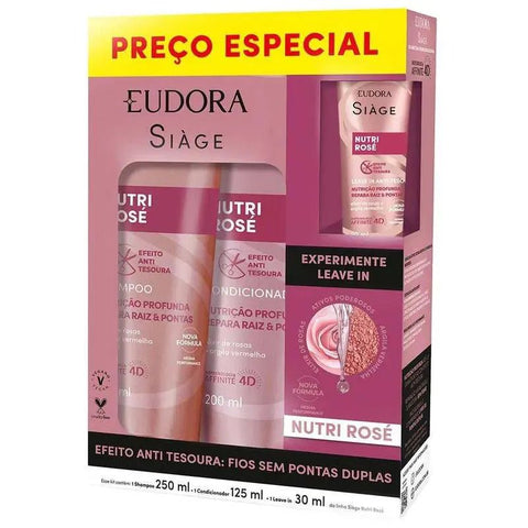 Kit Eudora Siàge Nutri Rosé Shampoo 250mL+ Condicionador 125mL+ Leave-In 30ml