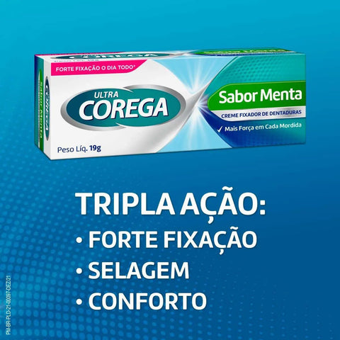 Creme Fixador de Dentadura Corega Ultra Menta, 1 Unidade Com 19G