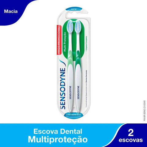 Escova de Dente Sensodyne Multi Proteção Macia, Branca Com 2 Unidades