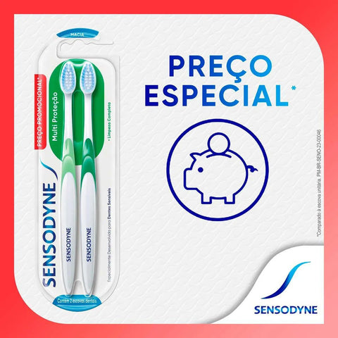 Escova de Dente Sensodyne Multi Proteção Macia, Branca Com 2 Unidades