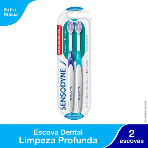Kit Escova de Dente Sensodyne Limpeza Profunda Extra Macia 2 Unidades