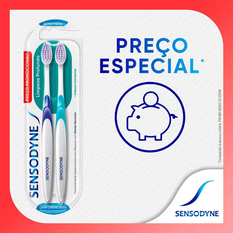 Kit Escova de Dente Sensodyne Limpeza Profunda Extra Macia 2 Unidades