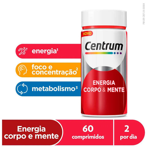 Polivitamínico Centrum Energia Corpo & Mente 60 Unidades - Comprimido