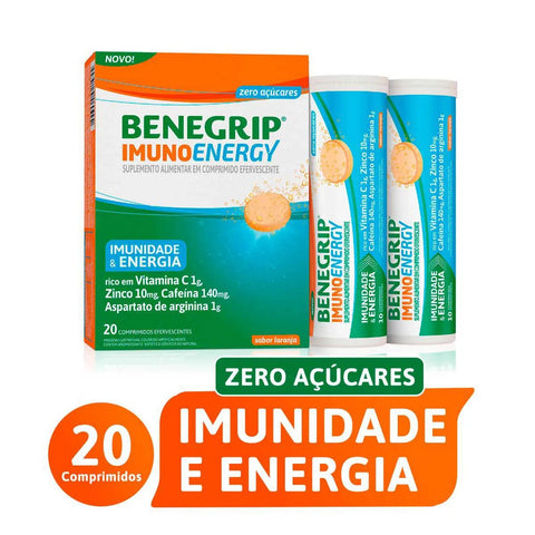 Benegrip Imuno Energy 1g + 10mg + 140mg + 1g - 20 Unidades - Efervescente